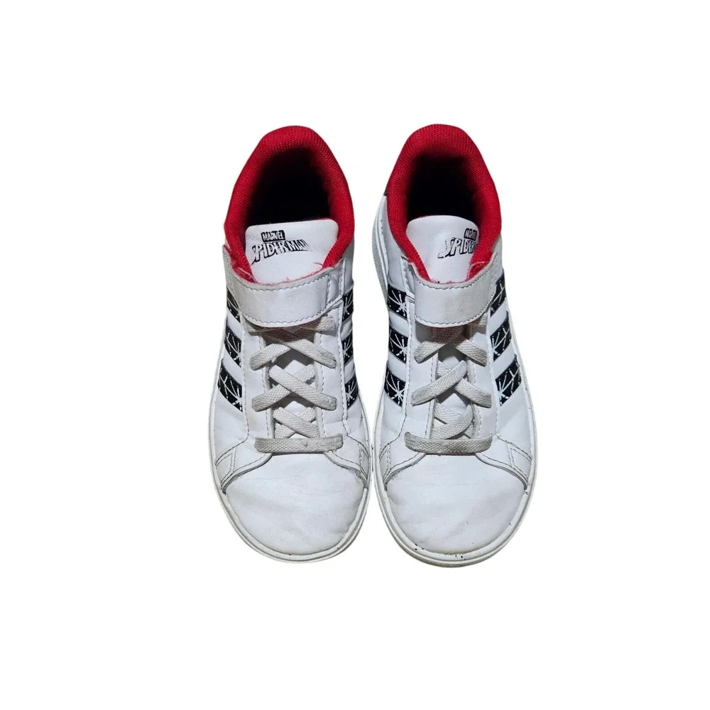 Adidas Marvel Spider-Man Grand‎ Court White Sneakers Kids Size 1 Little Kid